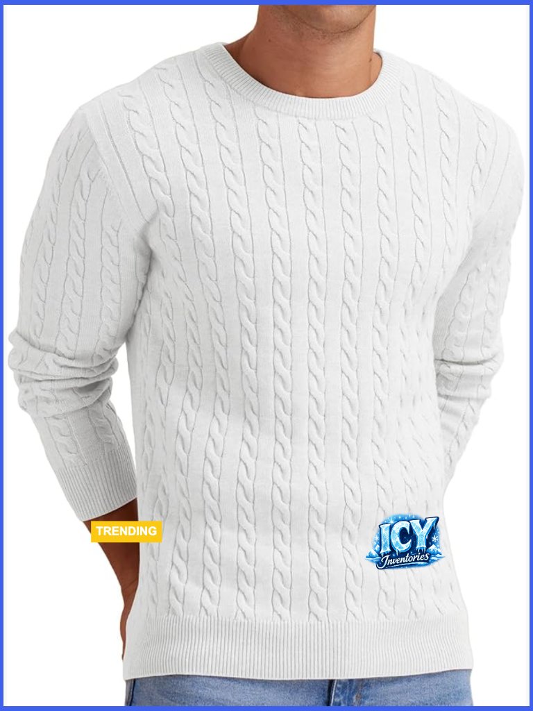 Cable Knit Pullover Sweater, Long Sleeve Crewneck, Soft Knitted Fabric